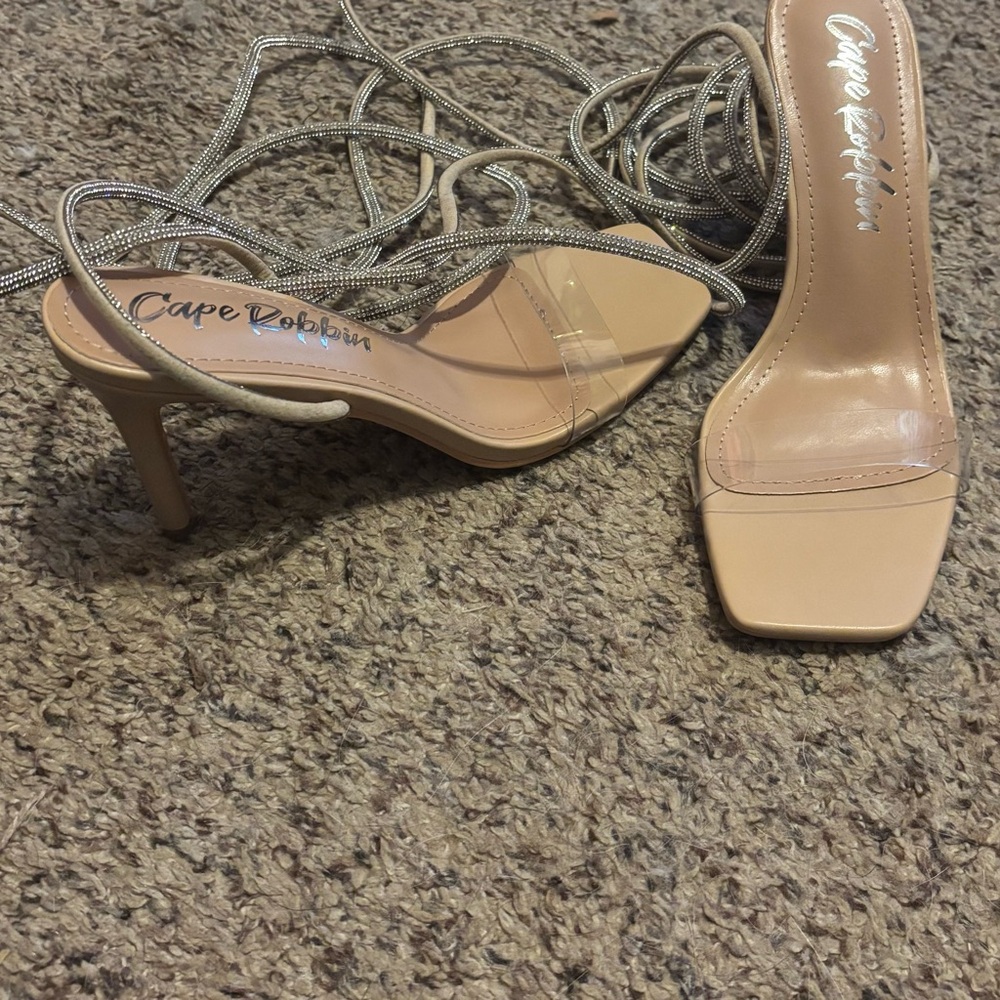 Cape Robbin Beige and Silver Strappy Heels
